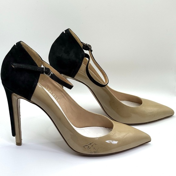 Maison Margiela Nude & Black T-Strap Patent‎ Leather Heels Sz 41 Italy Stilettos - Picture 5 of 12
